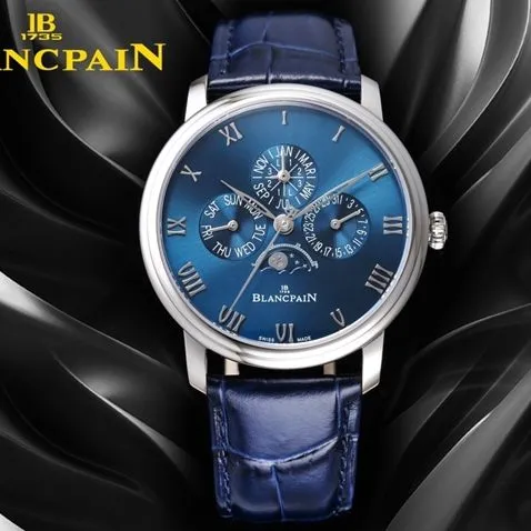 Blancpain Top collectible watches Men's Blue Plate Classic Series 6656 Automatic Mechanical Belt Watch Front View