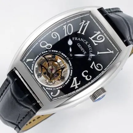 ABF factory top-tier Frank Muller high-quality watch men's black dial black belt leather strap manual mechanical tourbillon front view