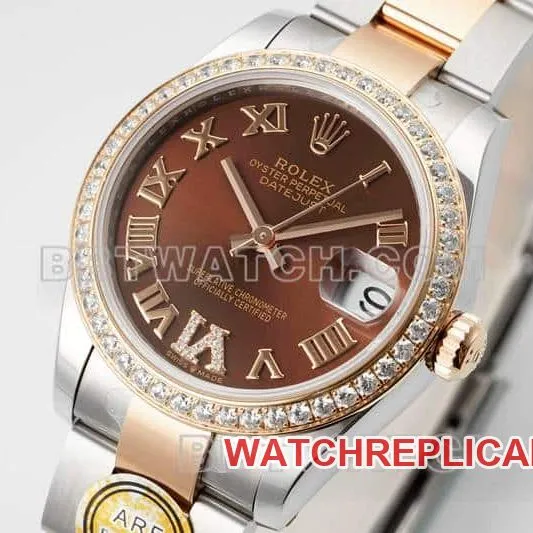 ARF FactoryRolex log top-tier 1:1super brown disc diamond bezel31mm gold three-lattice chain link278381front live photo