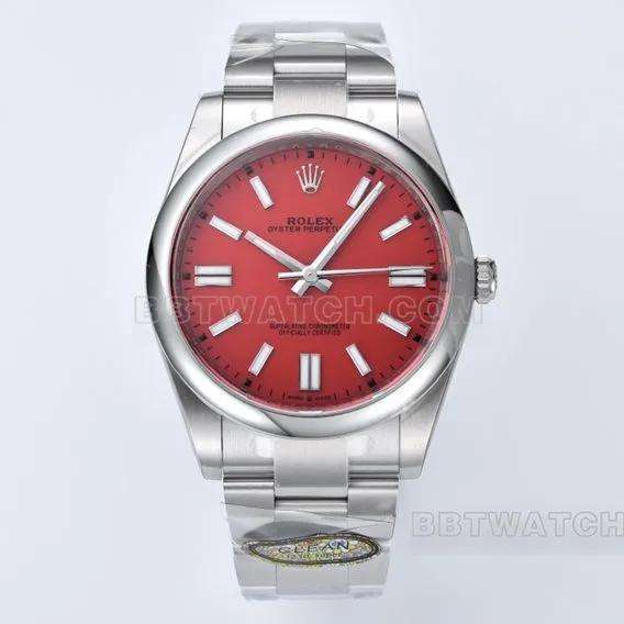 Factory C Rolex Oyster Perpetual top-tier replica41mm coral red plate m124300-0007side live photo