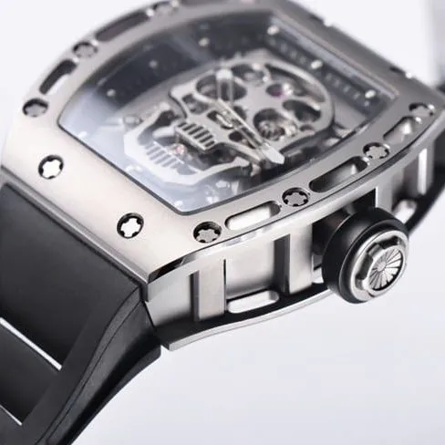 JB factory top-tier watch Richard Mille men's white dial black rubber strap genuine tourbillon mechanical watch front view
