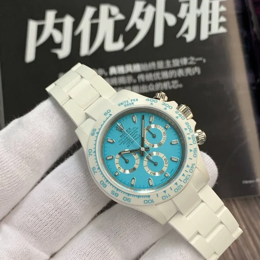 AET factory Rolex men's Daytonachronographtop-tier 1:1super watch blue dialceramic model front live photo