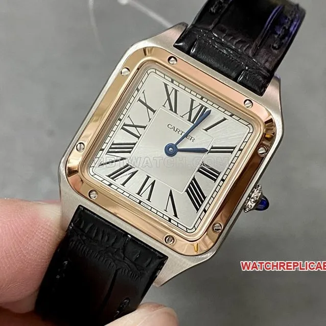 F1 factory Cartier Santos 1:1super clonesilver dialrose gold circle trumpet W2SA0012front live photo