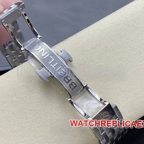 collectible watch BreitlingBLS factory aviation chronograph blue dialsteel bracelet front live photo