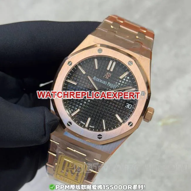 collectible Watch PPM Factory Royal Oak AP Black Dial Rose Gold Steel Strap 15500 Strap Real Shot