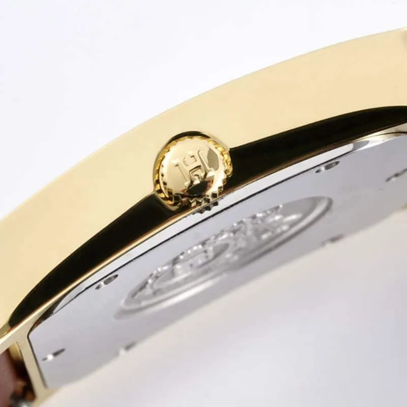 Hermès top-tier replicaladies' watchHeureH series ladies quartz square fashion watch black leather white dial side view