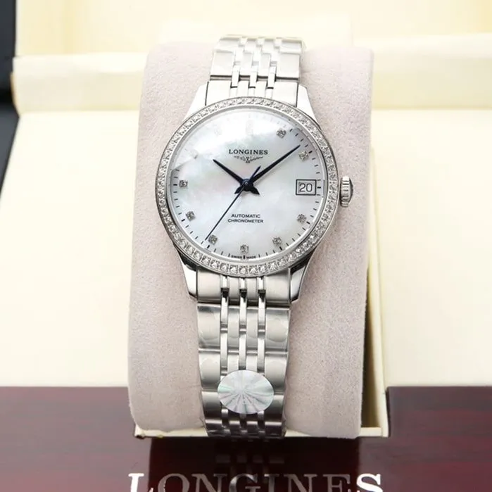 top-tier watch Longines men's black dial pioneer series steel bracelet watch front view