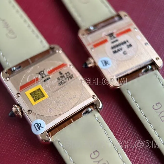 watch DR factory tank Cartier silver gray plate rose gold case quartz brown braceletfront live photo
