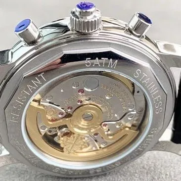 Patek Philippetop-tier men's black dial black belt full automatic movement super complex function chronograph series watch front view