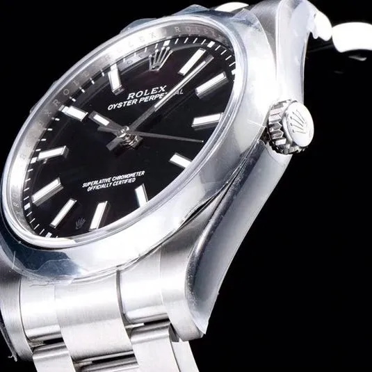 Rolextop-tier watch Oyster Perpetual series men's mechanical black dialsteel bracelet watch front view