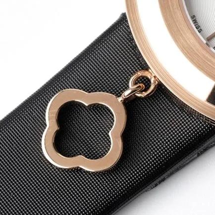 top-tier Van Cleef & Arpels women's white dial black belt Charms Gold series quartz watch detail shots