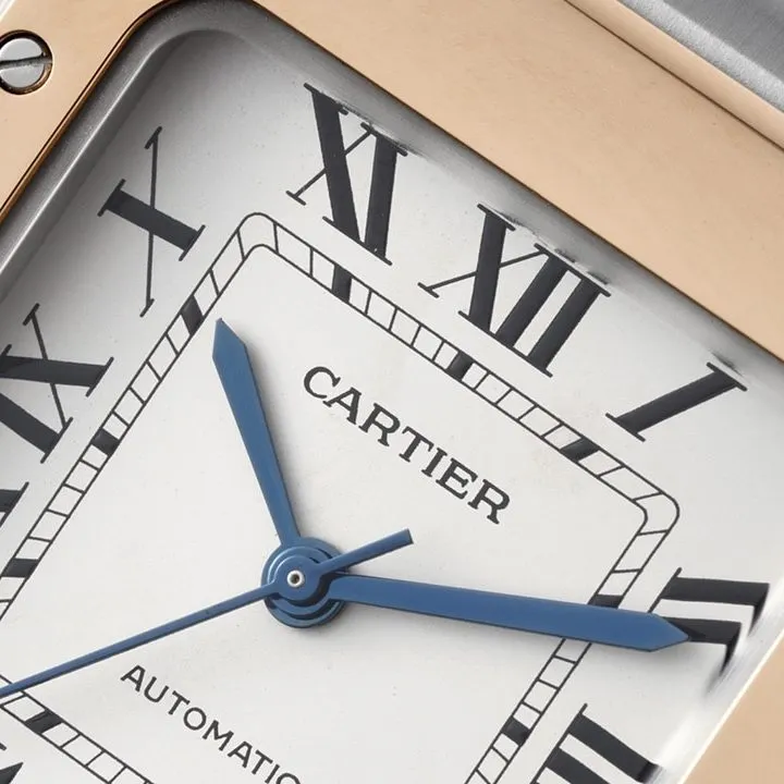 Cartiertop-tierhigh-quality watch Santos series women's steel braceletwhite dial rose gold watch detail shots