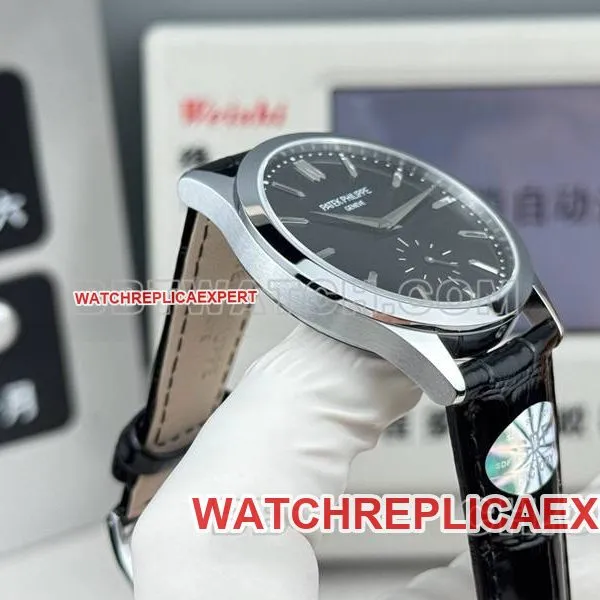 Patek Philippe collectible watch SDF factory classic black dial39mmleather strap model side live photo
