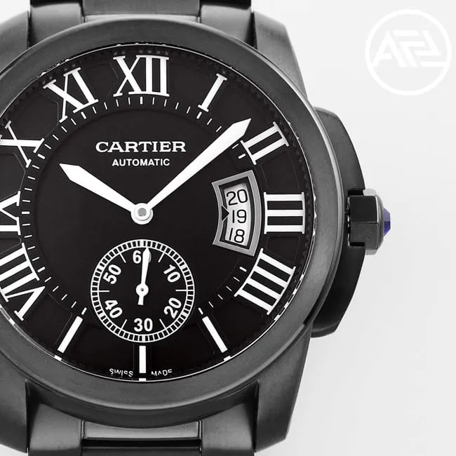 Cartiertop-tier watch men's automatic movement Kalibo series black dialsteel bracelet watch detail shots front view