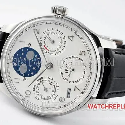 1:1replica watch APS factory Portugal IWC perpetual calendar white dial black braceletfront live photo