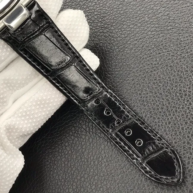 3k factory top-tier watch Patek Philippe men's green dial black belt Nautilus series leather strap watch front view