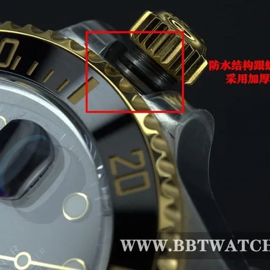 VS FactoryRolex intergold Black Submariner 40 diameter 3135 movementtop-tier watch side view