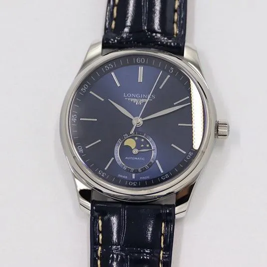 GS factory Longinesreplica watch master series moon phase watch simple blue dial detail shots