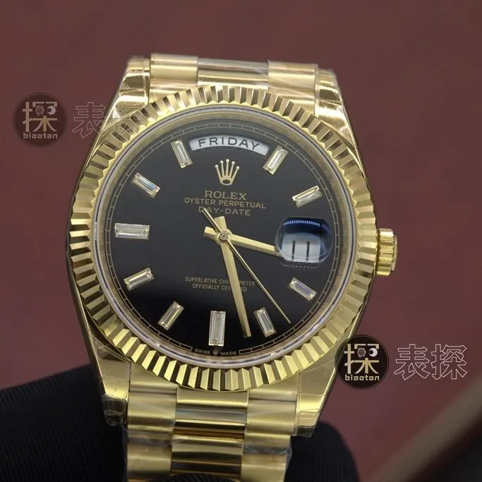ew black rock sugar Rolex1:1replica watch 18Kblack dial ring diamond steel bracelet front view