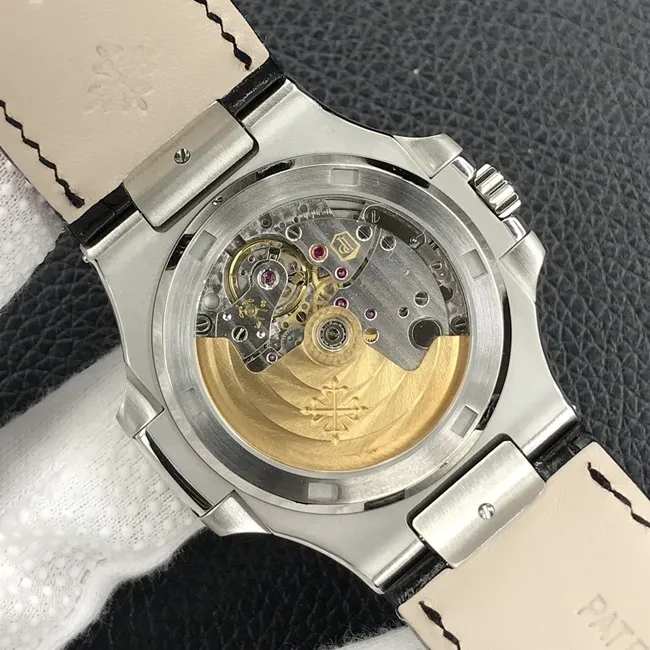 3k factory top-tier watch Patek Philippe men's green dial black belt Nautilus series leather strap watch front view