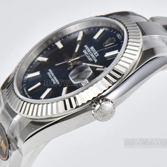 C factory Rolex log 1:1super cloneblue dial41mm three row link m126334-0001side live photo