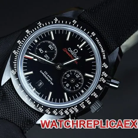OM Factorytop-tier watch Omega Speedmaster series Dark Side of the Moon ceramic9300 men's black dial nylon strap mechanical watch front view