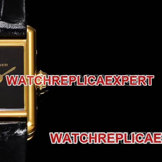 Cartier collectible watch F1 factory tank black dialyellow gold shell leather strap model front live photo