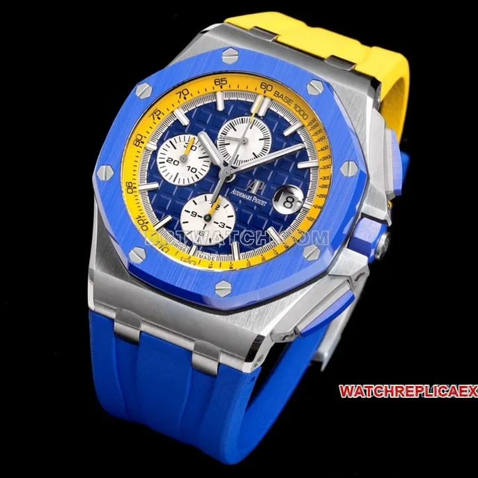 TW factory Audemars PiguetRoyal Oak offshore super cloneblue dial yellow inner bezel26400front live photo