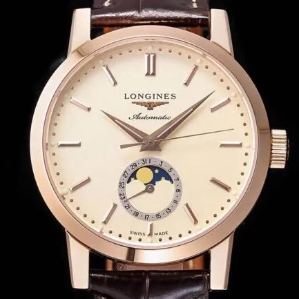 top-tier watch Longines classic retro series 1832 model white steel white bottom mechanical men's watch front view