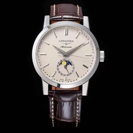 top-tier watch Longines classic retro series 1832 white steel white bottom mechanical men's watch front view