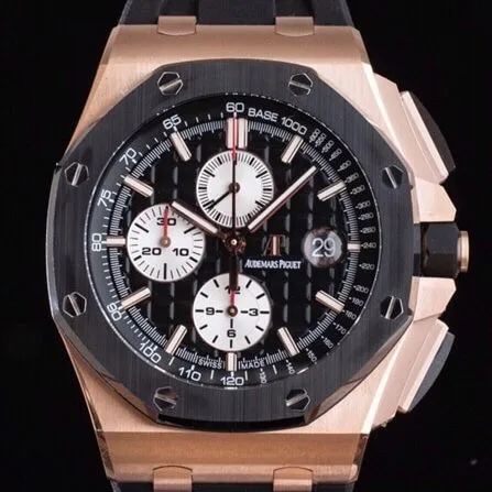 Side view of Dachang high-quality replicaAPFblack dialAudemars PiguetRoyal Oak offshore 26400 watch