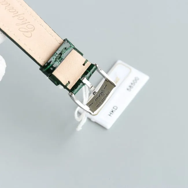 top-tier watch Chopard women's white dial green strap happy diamond HAPPY DIAMONDS series leather strap mechanical watch front view