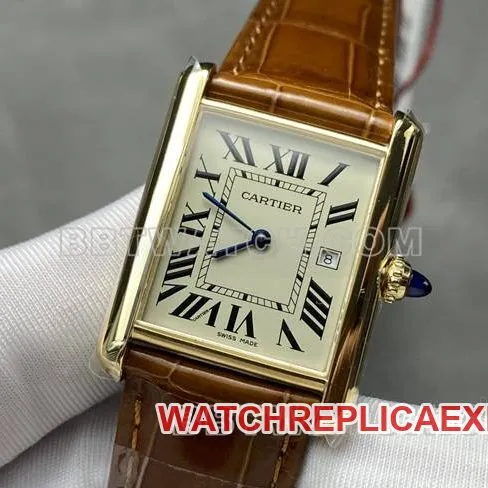 top-tier watch tank DR factory Cartier silver white dialquartz brown leather braceletfront live photo