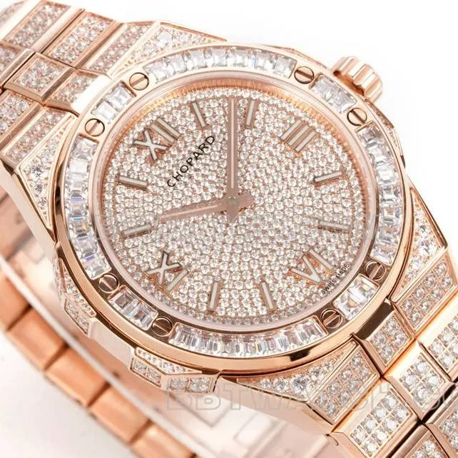 Chopard's collectible watch GH factory Xueshan Aoyi 41mm pavé diamond rose goldsteel bracelet model front live photo