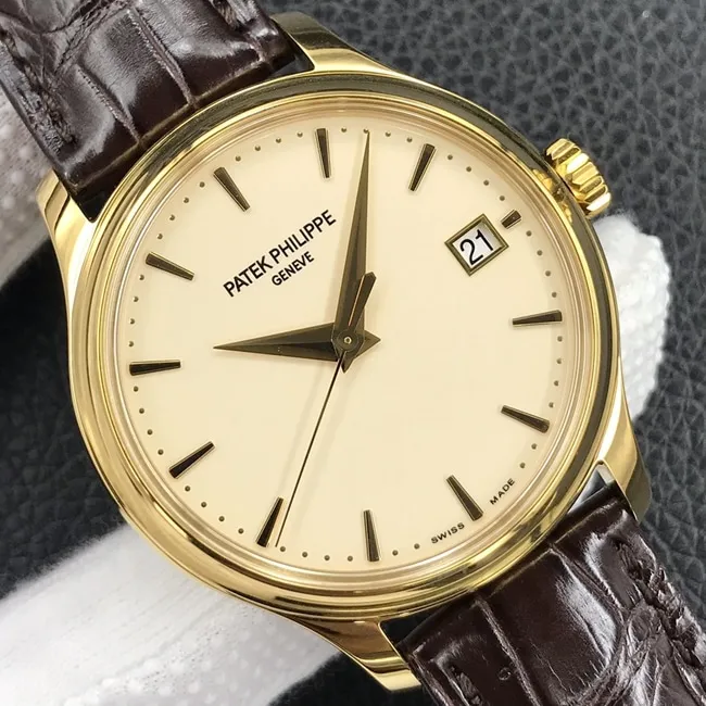 3k factory top-tier watch Patek Philippe men's yellow plate brown belt automatic movement retro watch front view
