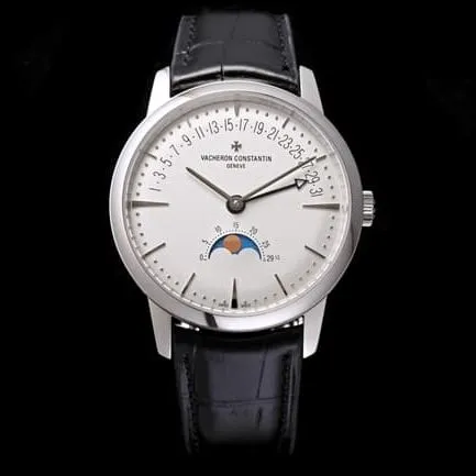 top-tier replicaVacheron Constantin men's white dial black belt heritage series fully automatic movementleather strap watch front view