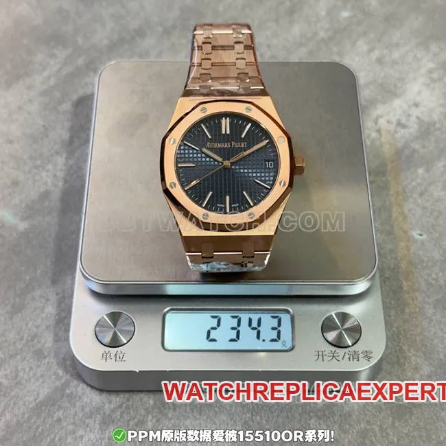Watches AP Royal Oak Blue Dial Rose Gold Steel Strap Front Real Shot
