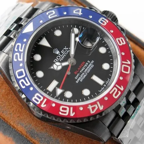 GS factory Rolexreplica watch men's black dialsteel bracelet red and blue circle GMT-MasterGMT mechanical watch front view