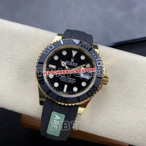 Rolex watch ARF Factory Yacht-Master black dialyellow gold case 42mm rubber model front live photo