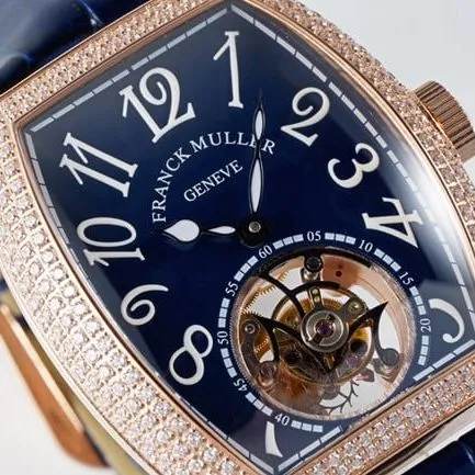 ABF factory top-tier Frank Muller watch men's blue dial blue belt manual winding leather strap front view
