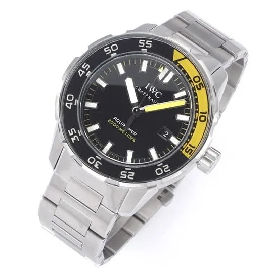 top-tier replicaIWC marine series yellow minute hand steel bracelet watch front view