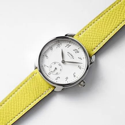 top-tier Hermès women's white dial yellow belt classic series quartzleather strap watch front view