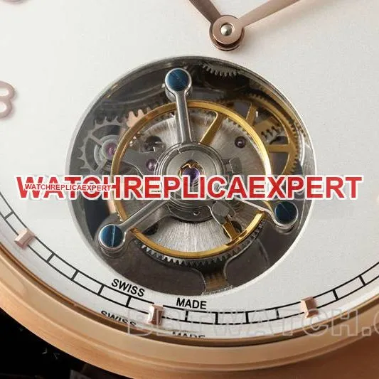 IWC collectible watch RMS factory Portugal white dialrose goldtourbillon mechanical leather strap model front live photo