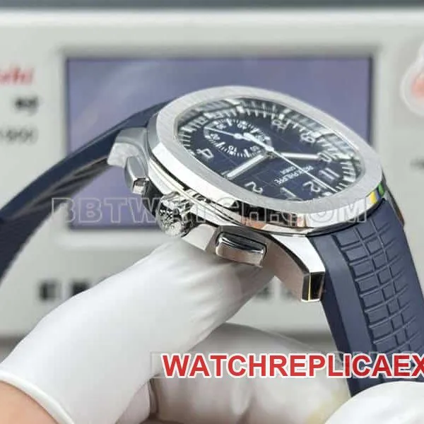 top-tier watch Patek PhilippeP1 factory grenade blue dial mechanical blue rubber model 5968front live photo