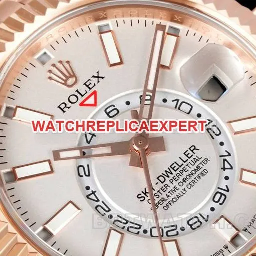 watch AR+ factory pilot rolexwhite dial mechanical rose gold steel braceletfront live photo