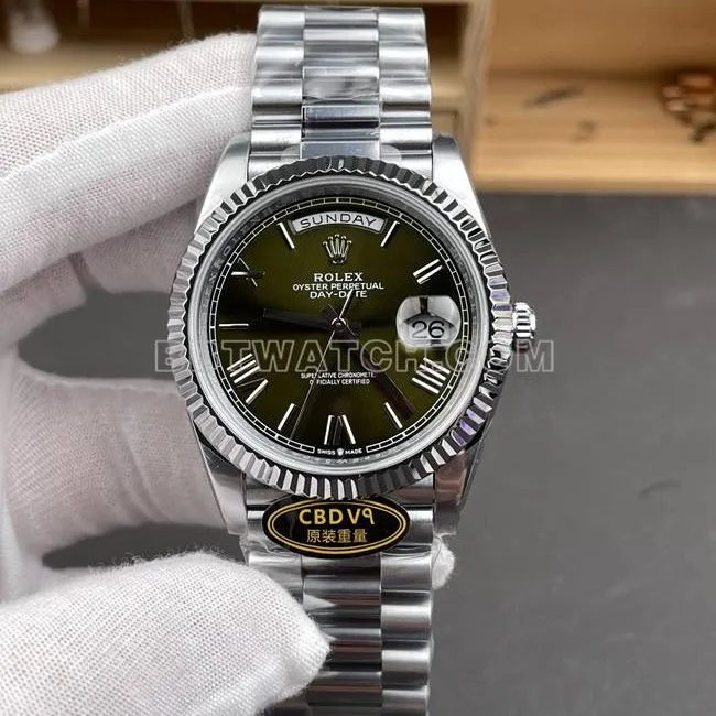 collectible watch CBD factory RolexDay-Date3255 mechanical olive green dial40mmside live photo