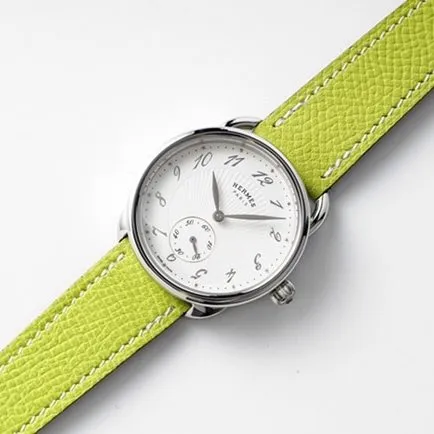 top-tier Hermès women's white dial green strap classic series quartz watch front view