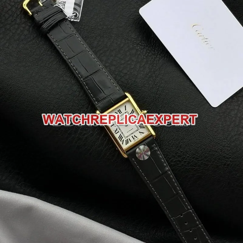 Cartier watch F1 factory tank white dialyellow gold case 2899MCmovementleather strap model front live photo