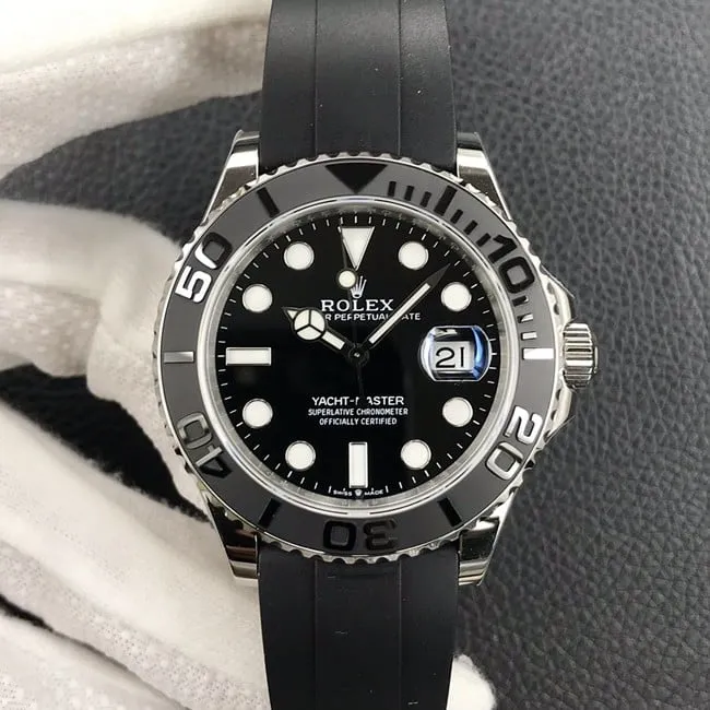 EW Factorytop-tier watch Rolex men's black dialrubber strap Yacht-Master 42 series automatic movement watch front view