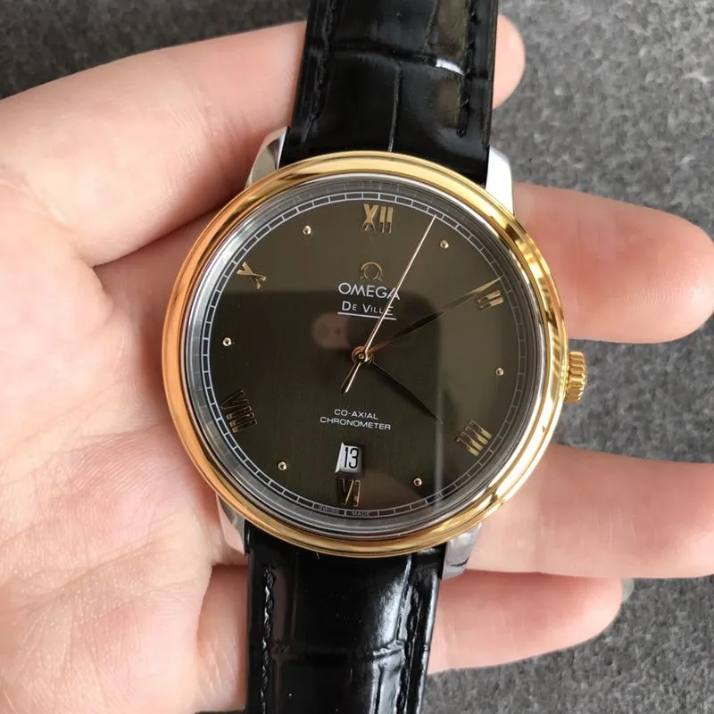 Omegatop-tier watch De Ville series men's leather strapblack dial watch front view